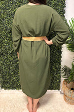 MARY Plain Belted Dress - Khaki