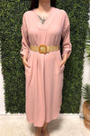 MARY Plain Belted Dress - Pink
