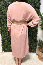 MARY Plain Belted Dress - Pink
