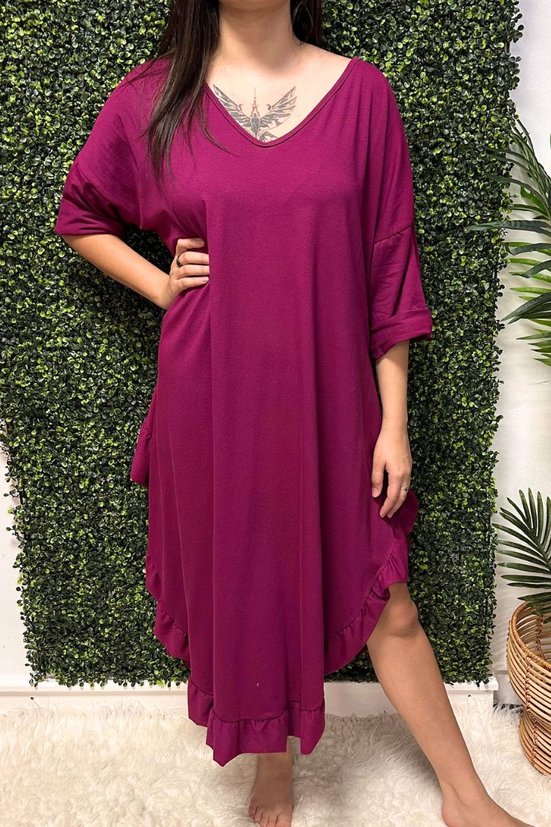 SHELLEY Frill Hem Dress - Plum