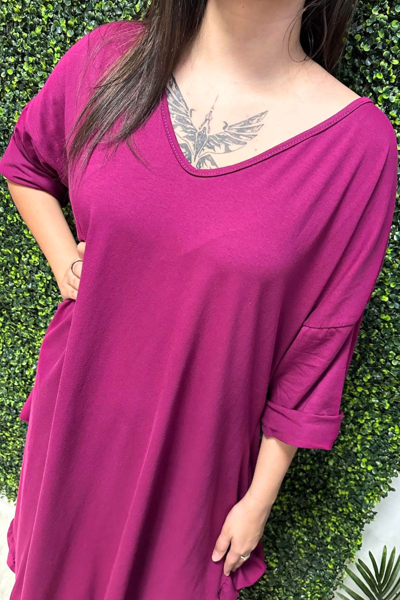 SHELLEY Frill Hem Dress - Plum