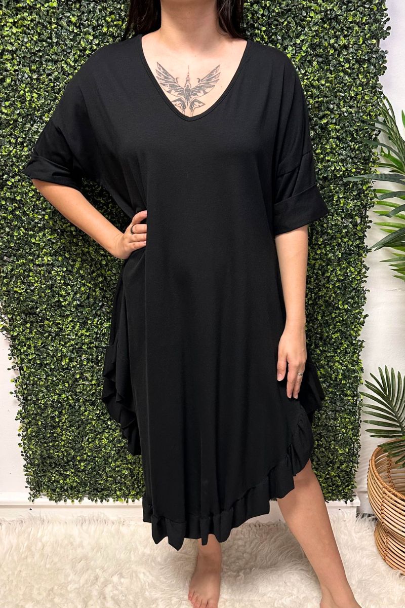 SHELLEY Frill Hem Dress - Black