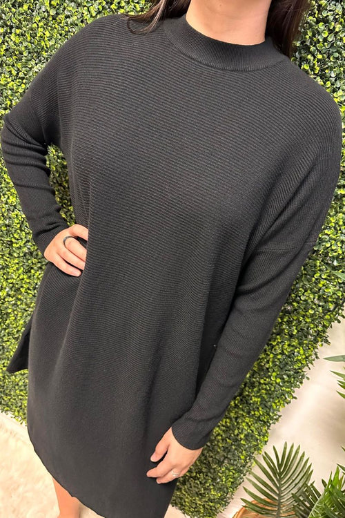 RACHEL Plain Knitted Dress - Black