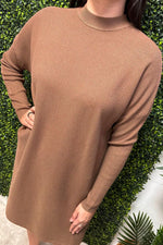 RACHEL Plain Knitted Dress - Brown