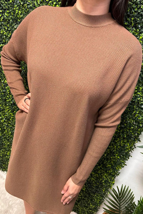 RACHEL Plain Knitted Dress - Brown