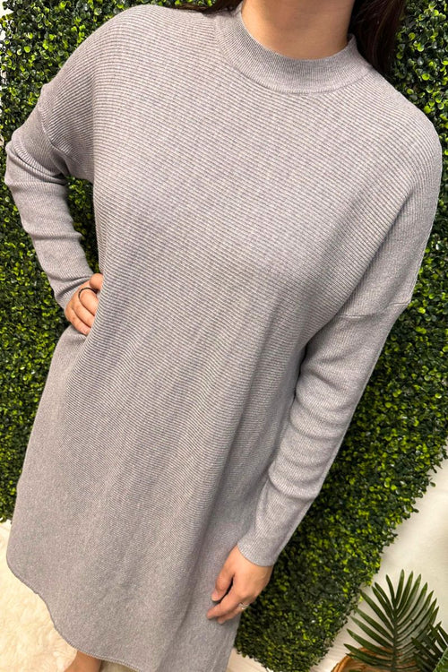 RACHEL Plain Knitted Dress - Grey
