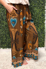 ROVA Abstract Palazzo Trousers - Brown