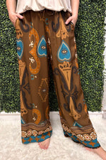 ROVA Abstract Palazzo Trousers - Brown