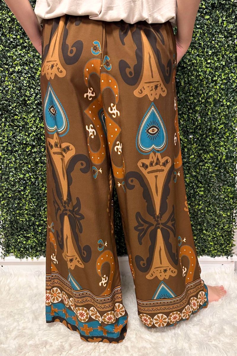 ROVA Abstract Palazzo Trousers - Brown