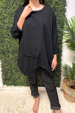 EVELYN Oversized Plain Top - Black