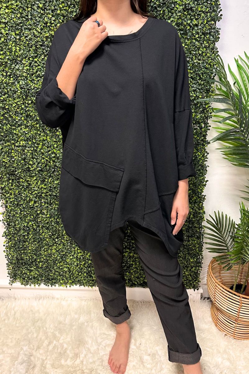 EVELYN Oversized Plain Top - Black