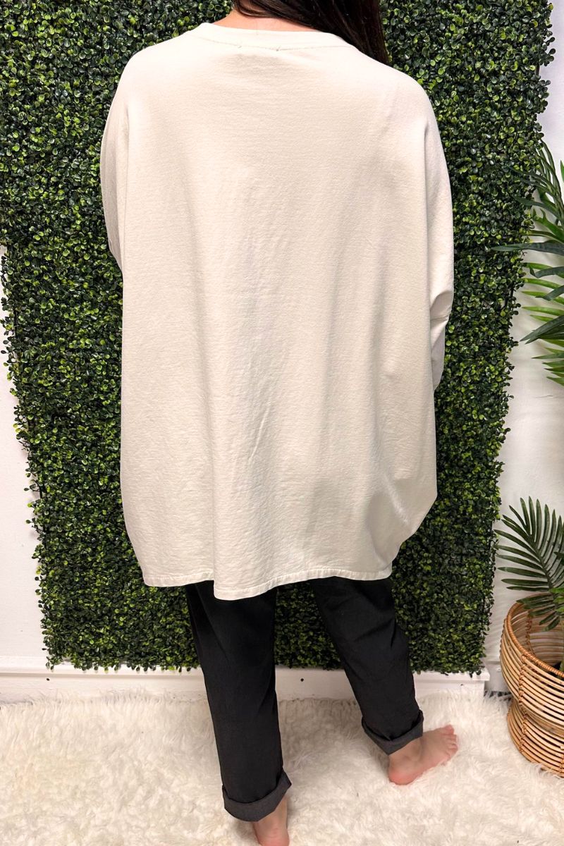 EVELYN Oversized Plain Top - Cream