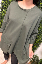 EVELYN Oversized Plain Top - Khaki