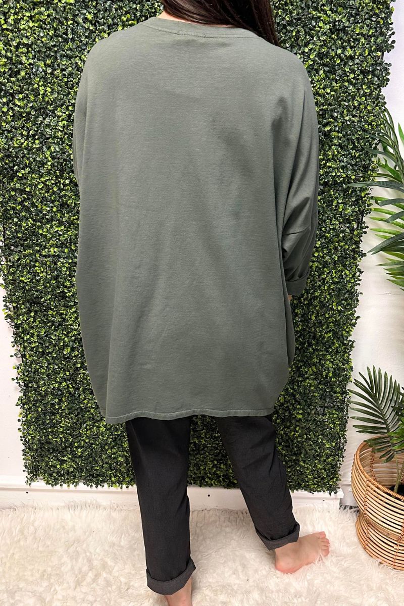 EVELYN Oversized Plain Top - Khaki