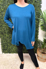ARLENE Hi-low Hem Fine Knit Top - Teal