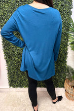 ARLENE Hi-low Hem Fine Knit Top - Teal