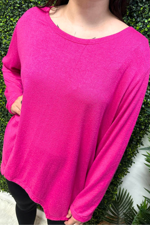 ARLENE Hi-low Hem Fine Knit Top - Fuchsia