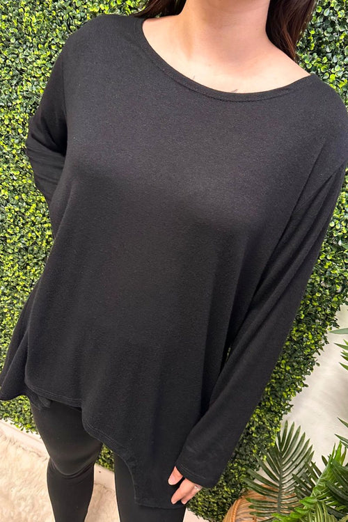 ARLENE Hi-low Hem Fine Knit Top - Black
