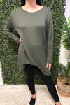 ARLENE Hi-low Hem Fine Knit Top - Khaki