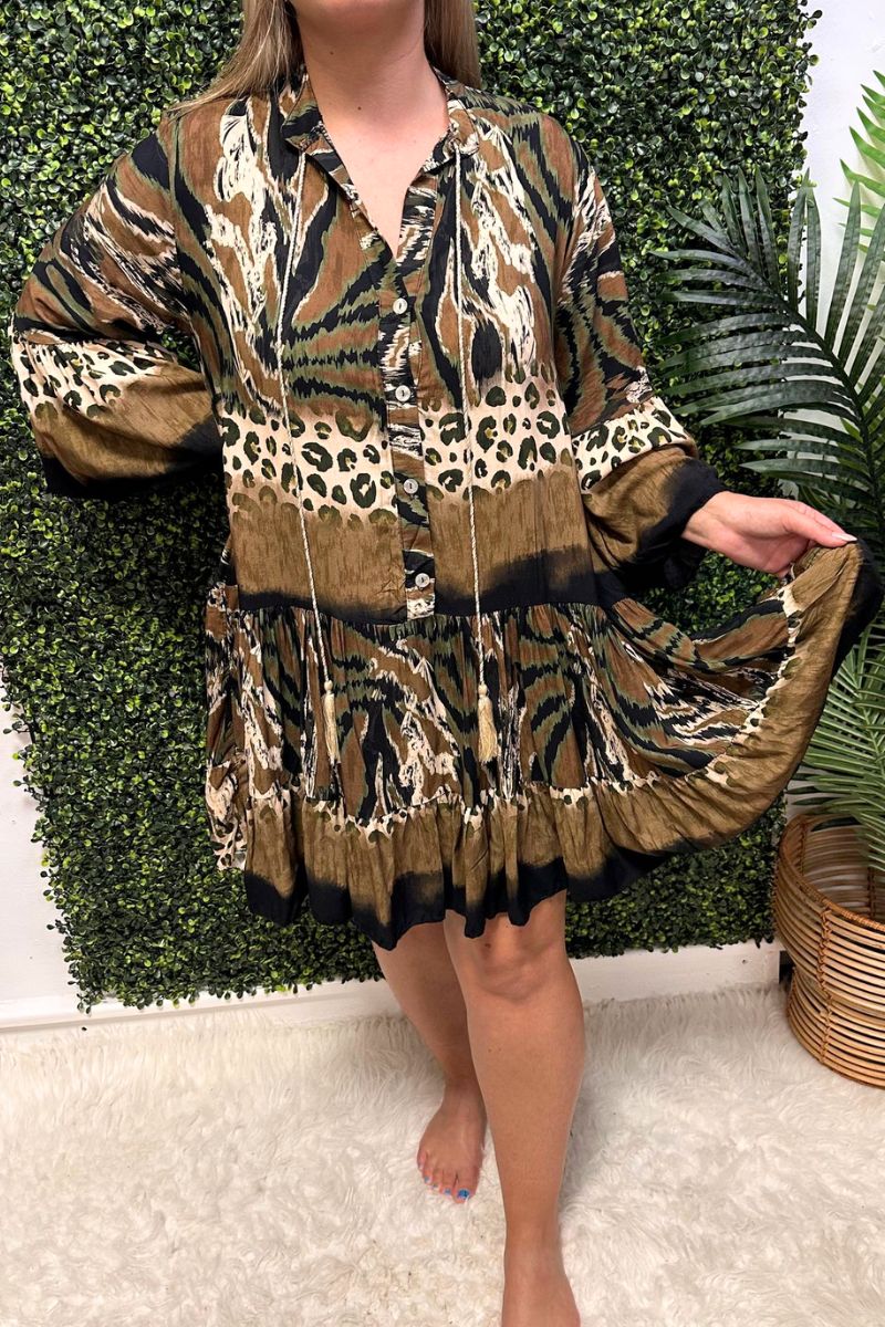 ROBYN Animal Print Smock Dress