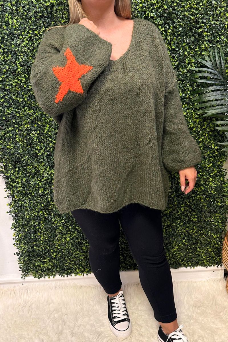 BERYL Knitted Star Top - Khaki