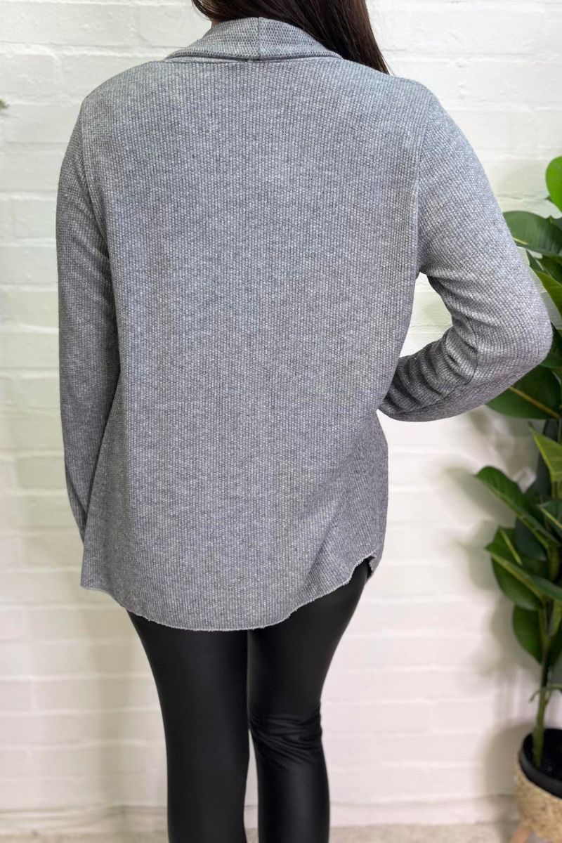 AMELLE Waffle Knit Cardigan - Grey