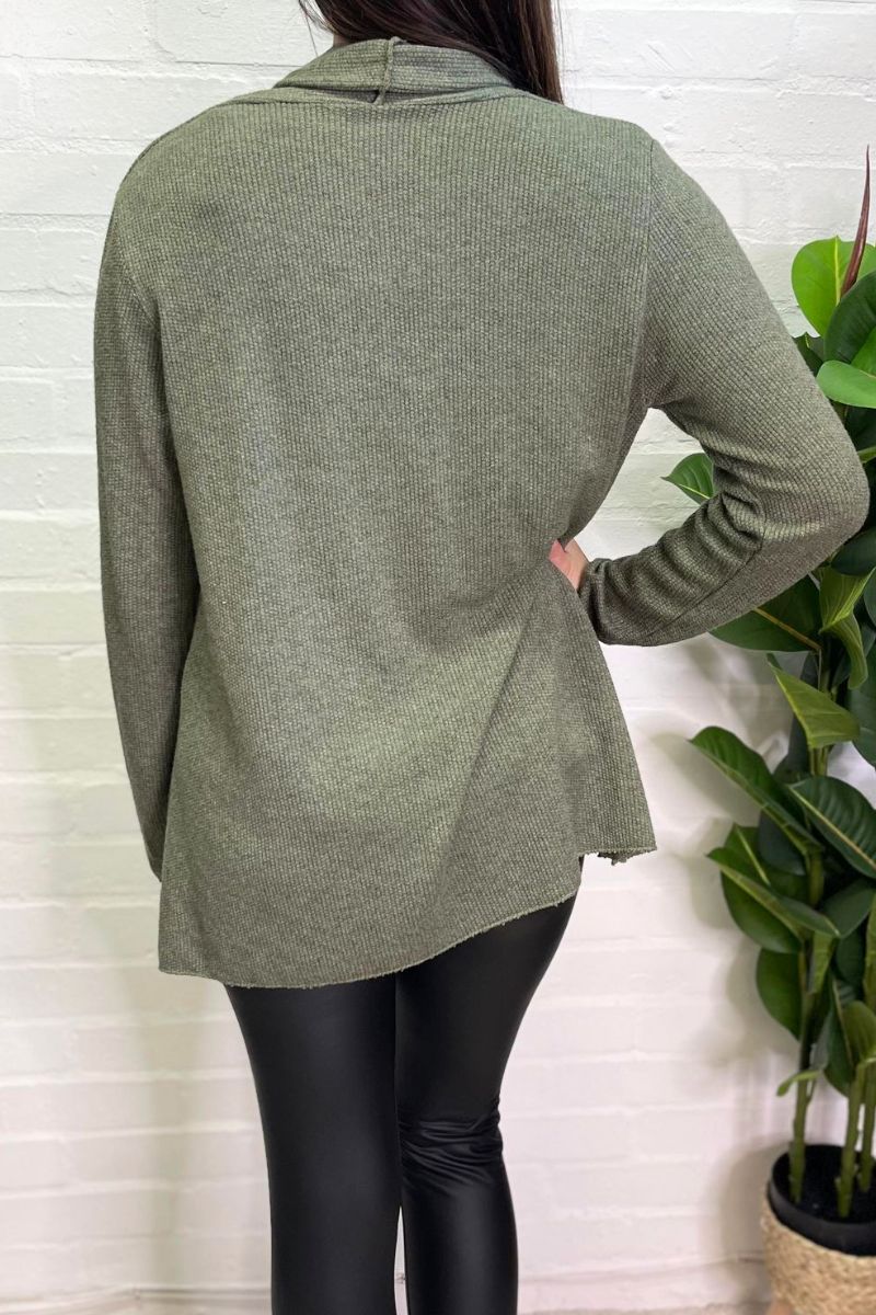AMELLE Waffle Knit Cardigan - Khaki