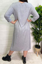 CLARA Button Detail Fine Knit Dress - Grey