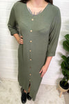CLARA Button Detail Fine Knit Dress - Khaki