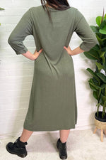 CLARA Button Detail Fine Knit Dress - Khaki