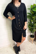 CLARA Button Detail Fine Knit Dress - Black
