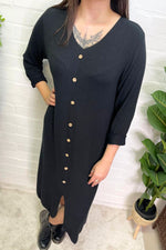 CLARA Button Detail Fine Knit Dress - Black