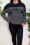 KARINE 'Amour' Striped Cropped Jumper - Black