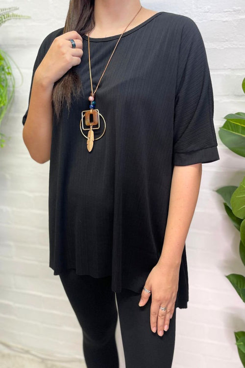 SUSAN Stripe Effect Top - Black