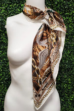 Brown Animal Print Chain Detail Neck Scarf - C61