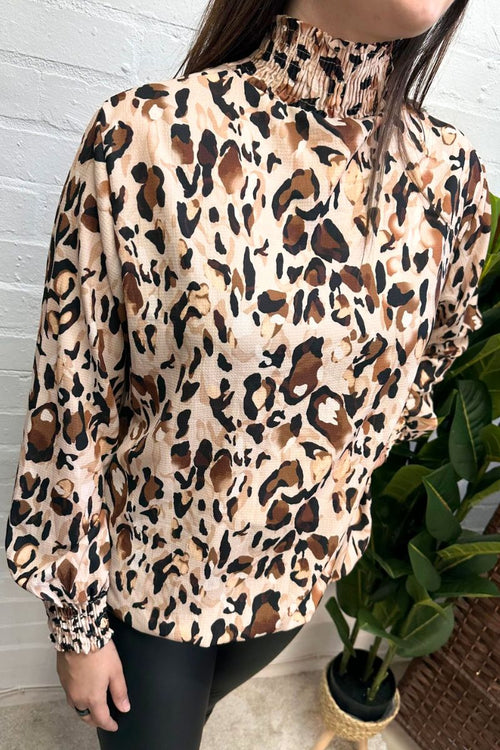 ZOE Leopard Print Blouse - Beige