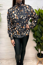 ZOE Leopard Print Blouse - Charcoal