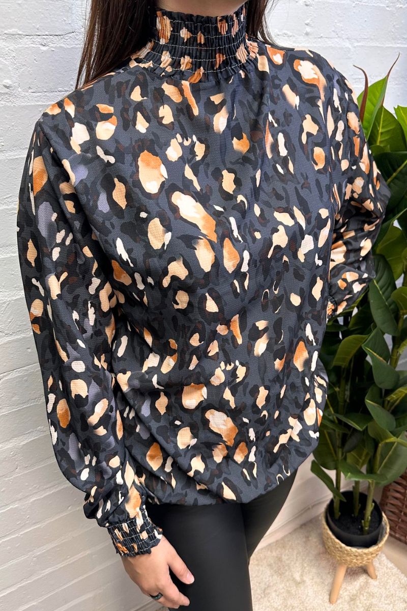 ZOE Leopard Print Blouse - Charcoal
