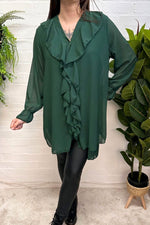 ELIANA Frill Blouse - Forest Green