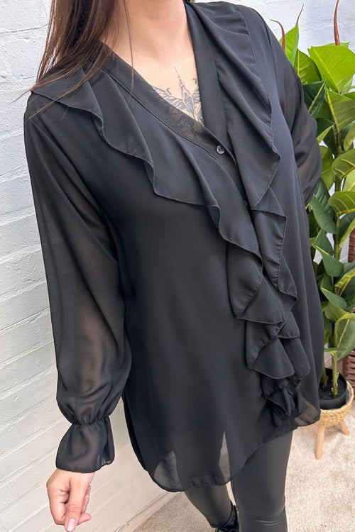 ELIANA Frill Blouse - Black