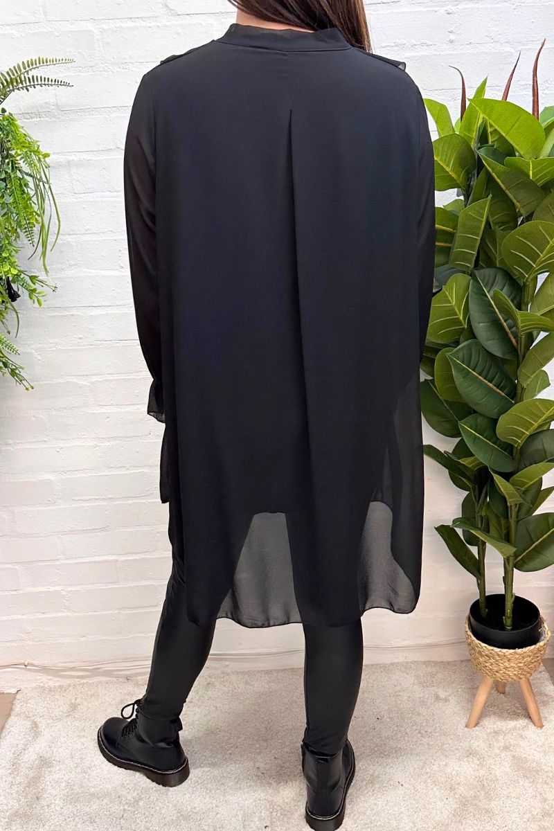 ELIANA Frill Blouse - Black