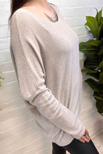 AMINA Waffle Knit Hi-low hem Top - Beige