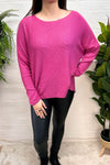 AMINA Waffle Knit Hi-low hem Top - Fuchsia