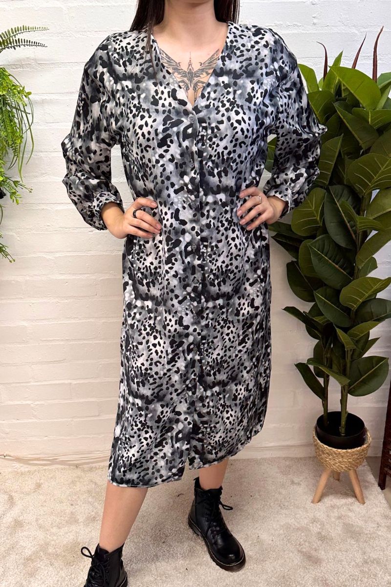ROSIE Animal Print Shirt Dress - Black