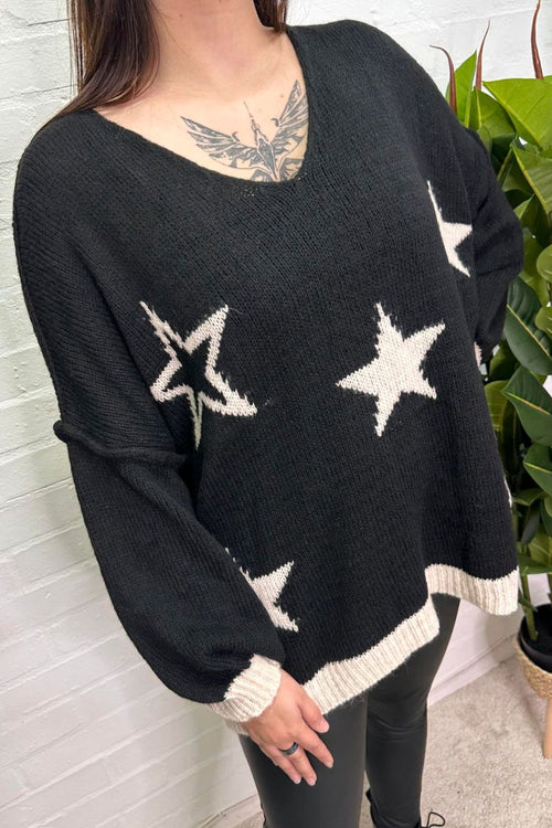 MARIANNE Knitted Star Jumper - Black