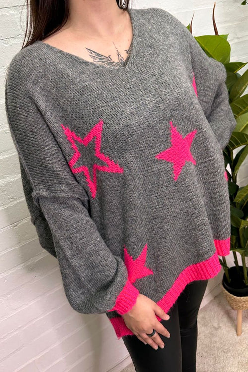 MARIANNE Knitted Star Jumper - Grey