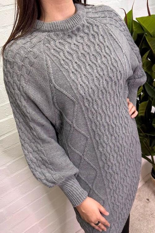 DELIA Cable Knit Dress - Grey