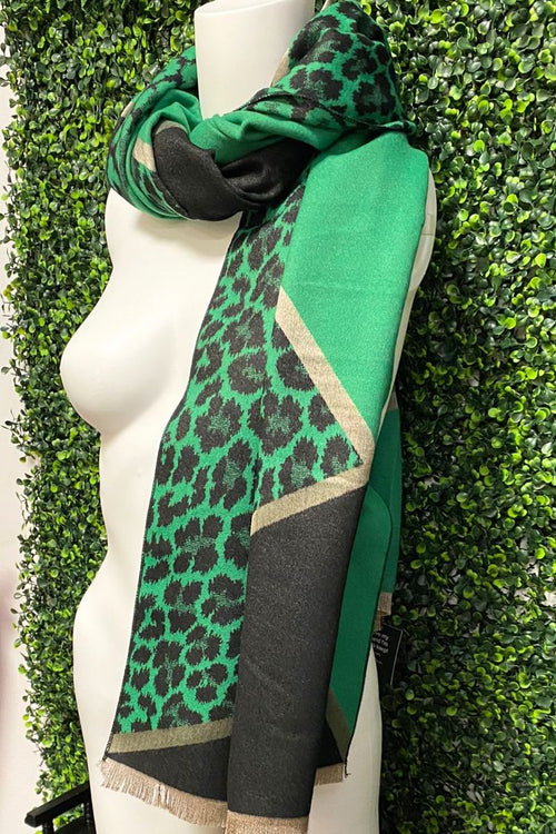 JEAN Leopard Print Scarf - Jade Green