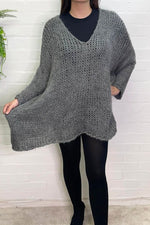 TILLY Open Knit Oversized Jumper - Charcoal