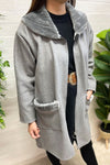 VICTORIA Faux Fur Detail Coat - Grey